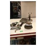 Beater jar, waffle iron, 2 little grinders, misc.