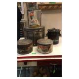 Coffee cans, vegetable steamer, tin