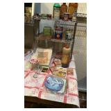 Rack with Misc. tins, dyes, pot holders