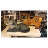 Chalk ware cat and dog