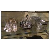 Shot glasses and trays and candle holder