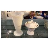 Milk glass and cake stand etc
