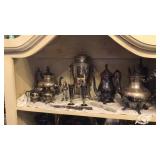 Silver teapots serving items etc
