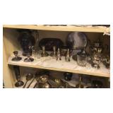 Silver salt and peppers candle holders etc