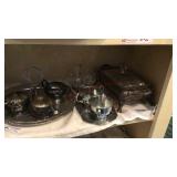 Silver serving trays sugar and creamer etc