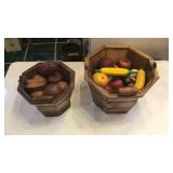 Wood bucket and wood fruit