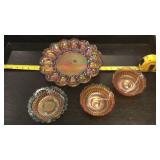 Carnival glass bowls and deviled egg tray