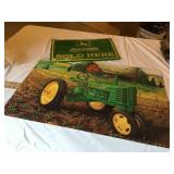 John Deere metal sign and rug