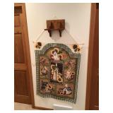 2 Oak shelves and wall hanging