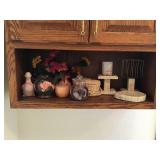 Contents on bathroom shelf