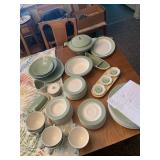 Green and White Dishes Set for 12 people