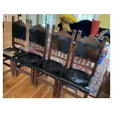8 Mid Century modern gothic shiny leather chairs