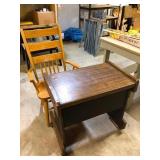 Rolling Desk & Wooden Chair