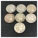 7 Buffalo Nickels - Dates Vary