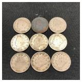 (9) 1899-1912 Liberty Head "V" Nickels