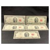 (4) 1953 & (1) 1963 $2 U.S. Notes