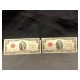 Pair of 1928-G $2 U.S. Notes