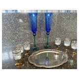Silver Tray, Champagne Flutes & Crystal Stemware