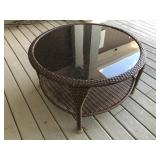 Glass Topped Wicker Patio End Table