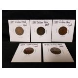 5 Indian Head Pennies