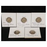 5 Silver Mercury Dimes