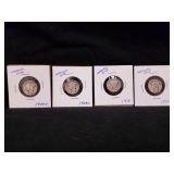 4 Silver Mercury Dimes