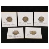 5 Silver Mercury Dimes