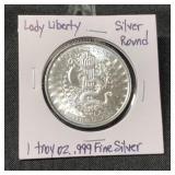 Lady Liberty 1 Troy oz .999 Fine Silver Round
