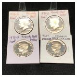 1972S, 1973S, 1974S & 1976S Kennedy Proof Half Dol