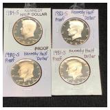 1980S, 1981S, 1982S & 1984S Kennedy Proof Half Dol