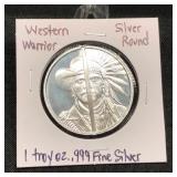 Western Warrior 1 Troy oz .999 Fine Silver Round