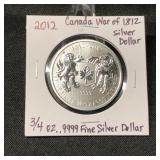 2012 Canada War of 1812 Silver Dollar 3/4 oz .999