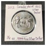 2012 Canada War of 1812 Silver Dollar 3/4 oz .999