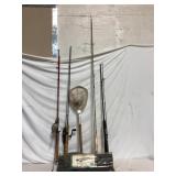 Fishing Rod Reel and Landing Net Lot