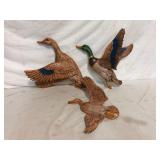 Carved Duck Wall Plaques Hen and Two Drakes