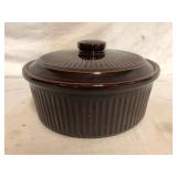 Vintage Brown Glazed Stoneware Casserole with Lid