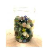 Jar of Assorted Vintage and Modern Marbles