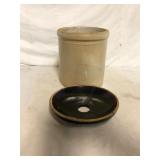 Stoneware Crock and Lid Cracked