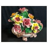 Italian Capodimonte Porcelain Floral Basket