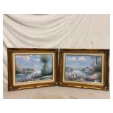Impressionist Oil Paintings Pair Gold Frames