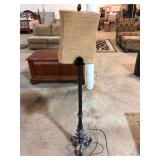 Black Turned Floor Lamp Burlap Shade