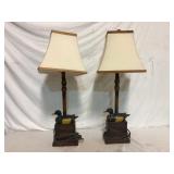 Pair of Carved Duck Decoy Table Lamps
