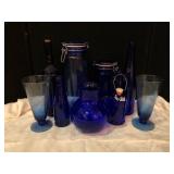 Cobalt Blue Glass Decanters and Vases Lot