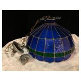 Cobalt and Green Leaded Glass Swag Lamp