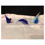 Cobalt and Aqua Art Glass Animal Trio
