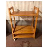 Solid Oak 3-Tier Rolling Cart