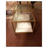 Pair Gold Metal and Glass Tables