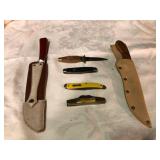 Knife Lot With Sheaths and Folders