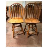 Pair Solid Oak Windsor Swivel Stools