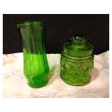 Green Moon and Stars Canister and Vase